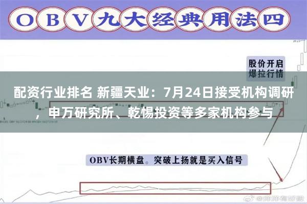 配资行业排名 新疆天业:7月24日接受机构调研,申万研究所、乾惕投资等多家机构参与