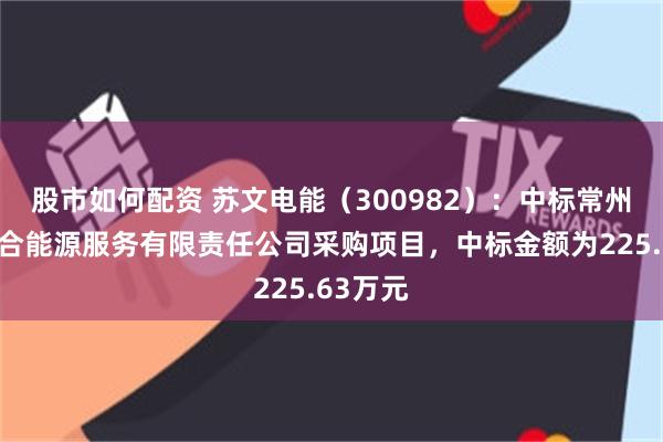 股市如何配资 苏文电能（300982）：中标常州常顺综合能源服务有限责任公司采购项目，中标金额为225.63万元