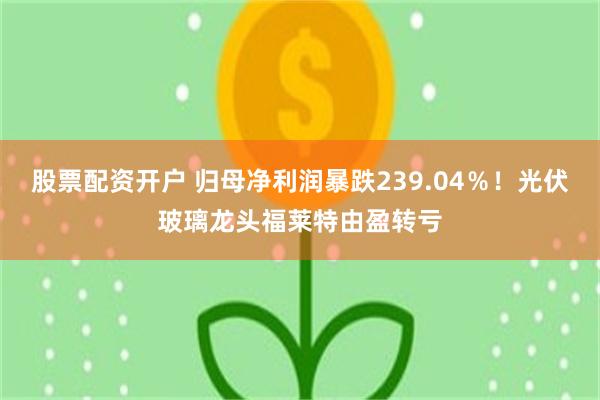 股票配资开户 归母净利润暴跌239.04％！光伏玻璃龙头福莱特由盈转亏